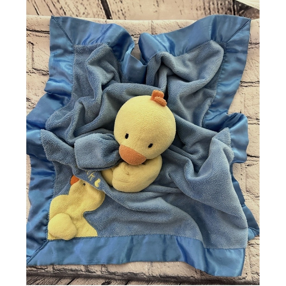 CARTER'S Blue Duck Lovey Security Blanket Plush Baby Toy Satin Trim No Eyes - Picture 4 of 4